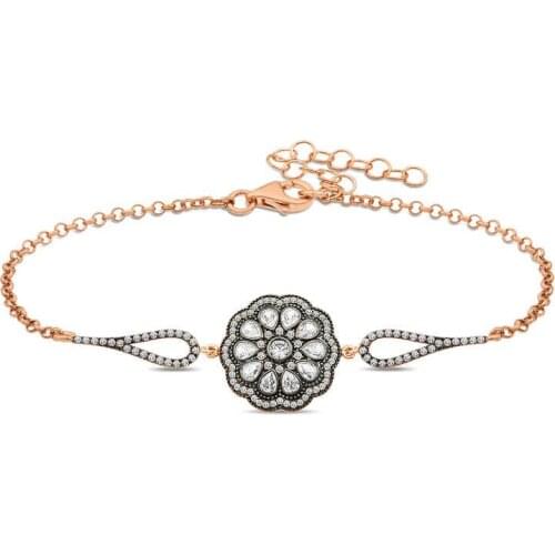 Tevuli 925 Sterling Silver Flower Pattern Diamond Montür Bracelet