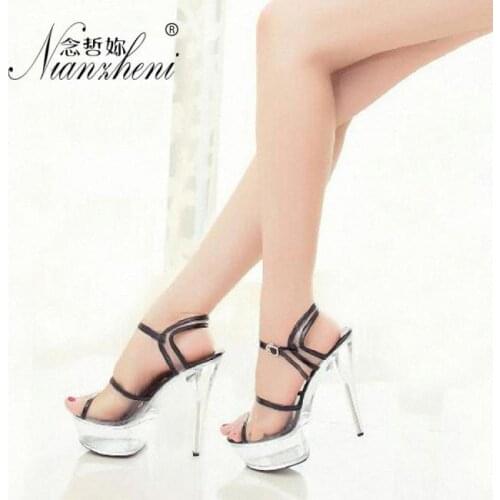 Hot Sale Fashion Transparent Night Platform 6 Inch High Heel Crystal Sexy Shoes Peep toe Sweet stripper Pole dance shoes Models
