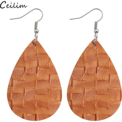 Vintage PU Leather Earring for Women Simple Lightweight Weave Water Drop Dangle Earrings Bohemian Jewelry