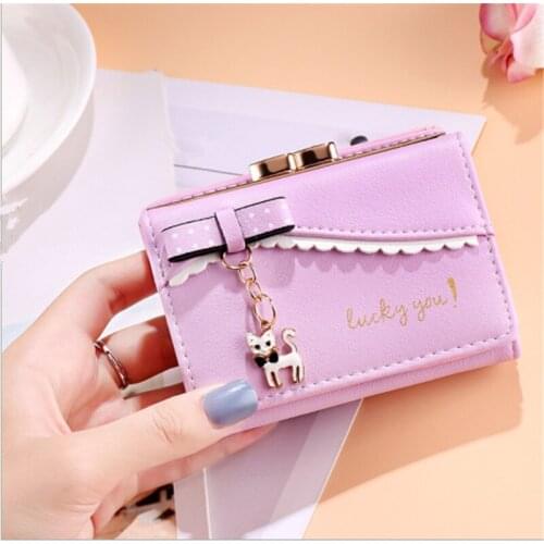 Women Short Wallet Female Card Holder Hasp Women Lichee Pattern Mini Wallet PU Leather Women Card Holder Wallet cartera mujer