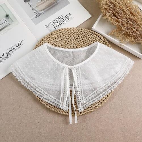 Women Lace Hollow Embroidery Fake Collar Shawl Summer Dress Doll Collar Detachable Shirt Collar False Collar Blouse Top