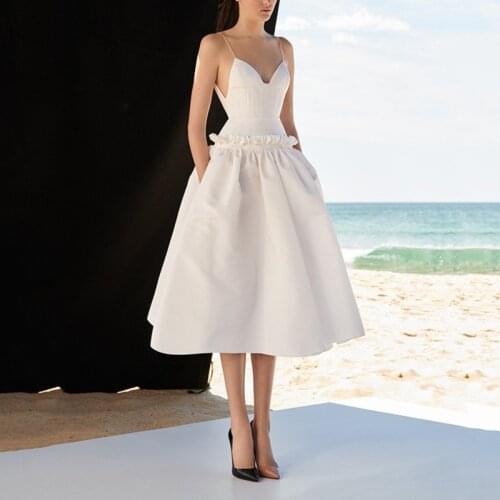 [DEAT] Women Strapless Elegant Backless Pleated Dress New V-Neck Sleeveless Loose Fit Fashion Tide Spring Autumn 2021 13S773