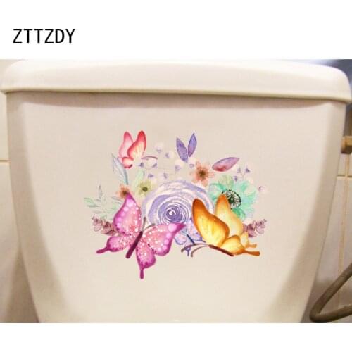 ZTTZDY 24.5*19.8CM Beautiful Flower Butterfly Art Wall Stickers Mural Fashion Home Toilet Decal Decor T2-0266
