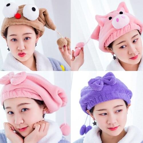 1pc New Cute Shower Cap Shampoo Hat Wash Hair Soft Lovely Bowknot Kawaii Pig plush toy for Girls birthday Gift