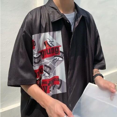 2021 Summer Shirt Mens Short Sleeve Retro Hong Kong Port Hong Kong Wind Brand Wind 19