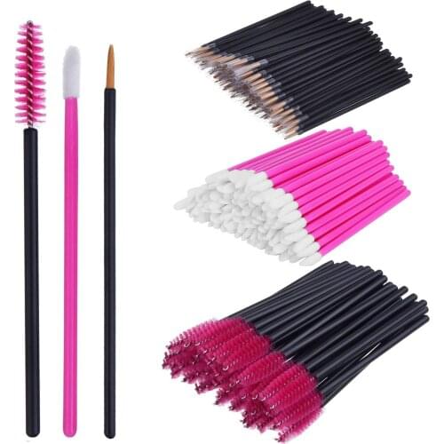 300 disposable makeup brush kits -100 lip applicators, 100 mascara sticks, 100 eyeliner brushes (rose red)