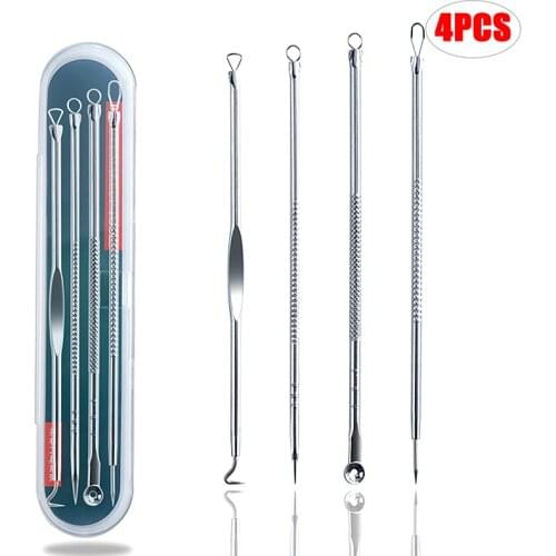 4pcs Stainless Steel Acne Removal Needles Pimple Blackhead Remover Tools Spoon Face Skin Care Tools Needles Facial Pore Cleaner