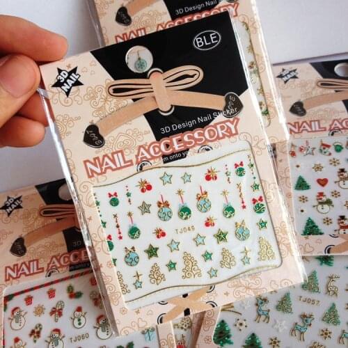 50Sheets/Lot Nail Sticker 3D Christmas Decal #XM4 TJ049-60 Gold&Silver Rudolph Transfer Bells Tree 24designs