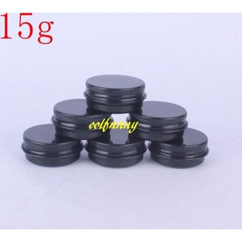 50pcs/lot Free shipping 15g Empty Black Aluminum Jar 15ml storage box Pot Cosmetic Metal Tins Containers