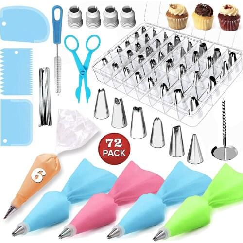 72Pcs/Set Pastry Nozzles/Converter Pastry Bag Confectionery Nozzle Stainless Cream Baking Tools Decorating Tip Sets