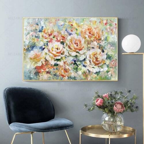 Abstract Garden Roses Oil Painting on Canvas Scandinavian Flowers Watercolor Canvas Posters and Prints for Living Room Decor