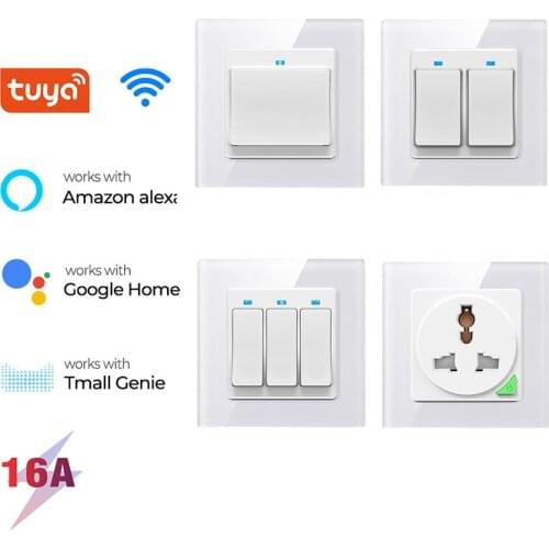 Tuya Smart Life WiFi Wireless Switch EU/US/UK Wall Switch 1 2 3 Gang Light Switch 16A Timer Function Work With Alexa Google Home