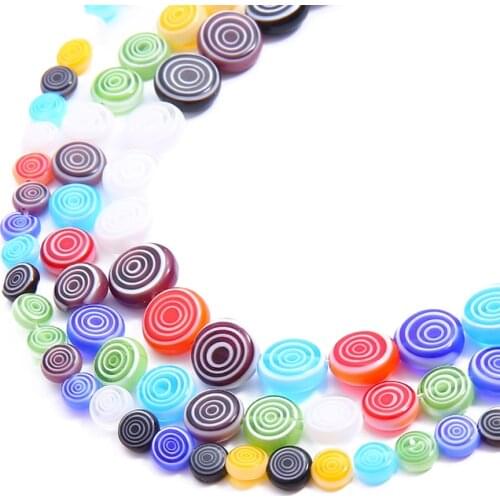 6/8/10mm 37-65Pcs Mix Color Flat Round Disk Flower Patterns Glass Lampwork Loose Crafts Beads for Jewelry Making DIY Bracelets