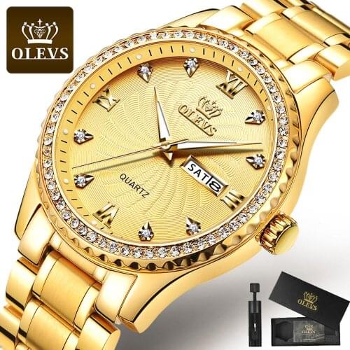 Relogio Masculino Luxury Gold Waterproof Watch Men Stainless Steel Week Quartz Man Watches Date Diamond Mens Watch Luminous Gift