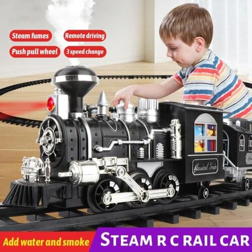 Childrens Diecast Remote Control Electric Train Railway Set Simulation Classical Steam Train Model High Speed Rail Track Toys