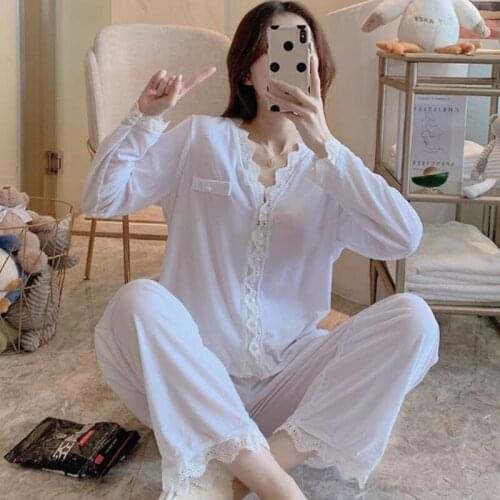 Fdfklak Korean Lace Ladies Pajamas Set New V Neck Long Sleeve Sleepwear Pijama Suit Thick Gold Velvet Warm Winter Pyjamas Women