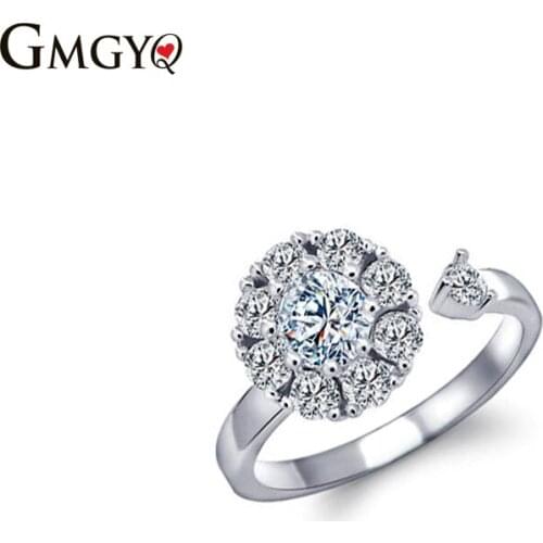 GMGYQ Hot Kwaliteit Cubic Zirkoon Roterende Ringen voor Vrouwen Verstelbare Ronde Verlovingsring Partij Rings Sieraden bague