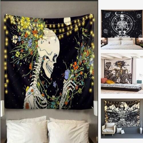 Sun skull psychedelic tapestry room tapestry large hippy decor witch wall hanging haunted mansion astrology decor moon phase NEW