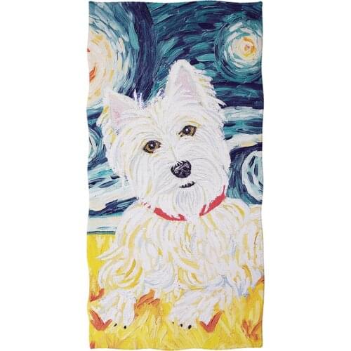 Art Painting Westie West Highland Terrier Printing Beach towel Soft face Bathroom towels for adults Children Nice cartoon towels