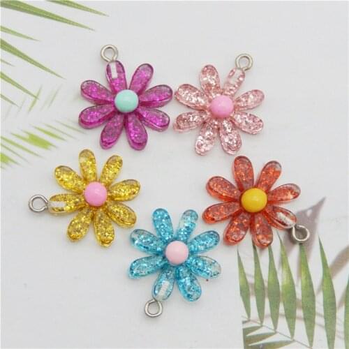 Julie Wang 10PCS Resin Flowers Charms Mixed Colors Sequin Daisy Sunflower Flat Back Pendant Jewelry Making Accessory Table Decor