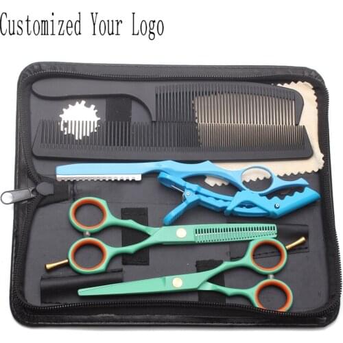 Suit 5.5" 16cm Stainless Customized Logo Green Color Cutting Scissors Thinning Shears Cut Hair Professional Hair Scissors C1104
