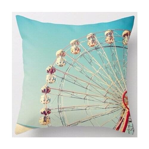 Creative Design Love Ferris Wheel on Blue Sky Vintage Fun Pillow Sham Zippered Square Throw Pillowcase Two Sides Cushion Case