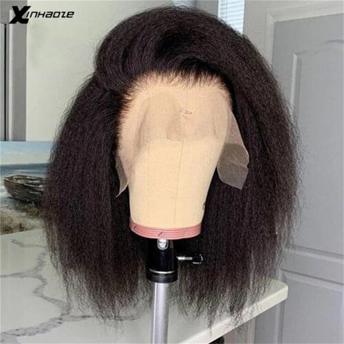 Kinky Straight Wig 13x4 Lace Front Human Hair Wigs For Women Yaki Human Hair Wig Glueless Kinky Straight Hair Frontal Wig