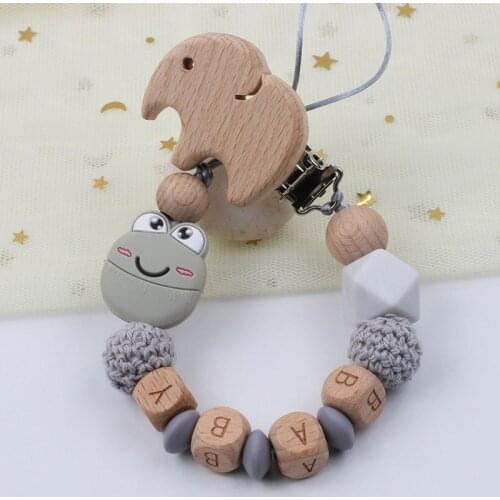Mini Frog Baby Pacifier Chain Beech Elephant Clip DIY Baby Pacifier Chain Customized Name Toys Holder Gifts