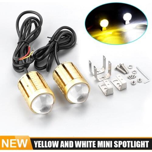Mini Led Motorcycle Spotlights Headlight Auxiliary Lamp Fog Lamp Dual Color Yellow White Light 12V For Motorbike Car Truck SUV