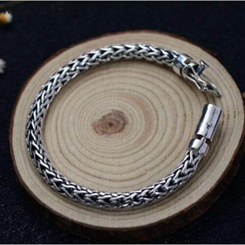 Wholesale Genuine 925 Sterling Silver Men Bracelets Vintage Thai Silver Couple Bracelet For Men Women Jewelry Bless safety