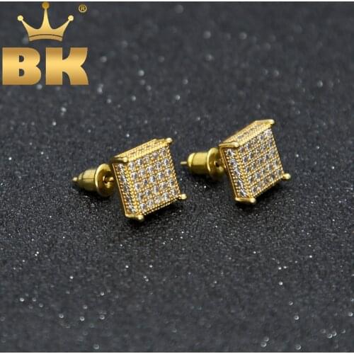 Men Fashion Square Stud Earrings CZ Bling Micro Pave Cubic Zirconia Silver color 7mm&10mm Earring Punk Hiphop Jewelry 2017