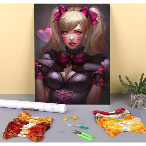 Cartoon Girl Woman Printed Water-Soluble Canvas 11CT Cross Stitch Kit Embroidery DMC Threads Painting Hobby Decor