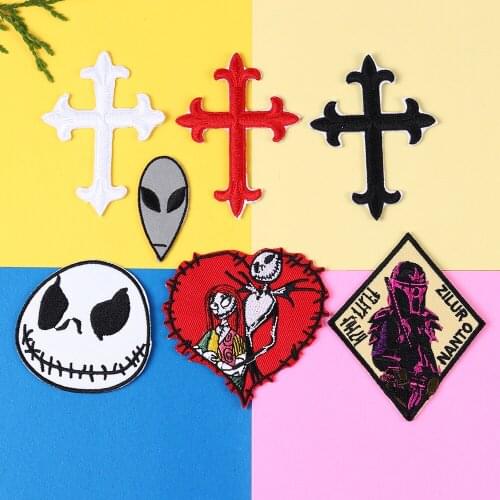 Punk Series Grimace Embroidered cross Patches Iron T-shirt Jackets Coats Stitched On Fabric Clothes Skeleton Skull Applique