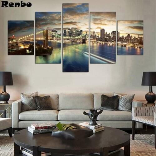 New arrival DIY 5D diamond embroidery cross stitch New York City landscape diamond painting home decorative gift 5pcs needlework