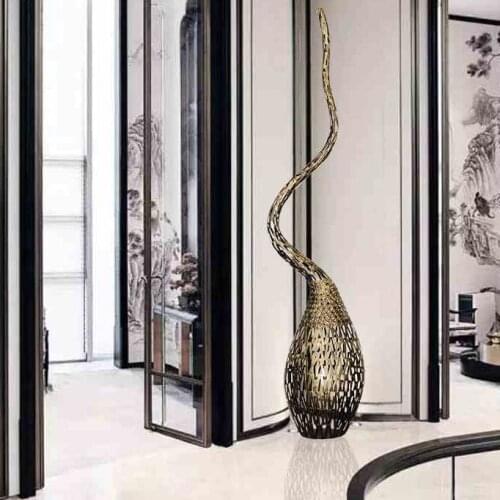 Simple modern metal stainless steel lobby floor decoration Abstract Sculpture Art Hotel porch decoration