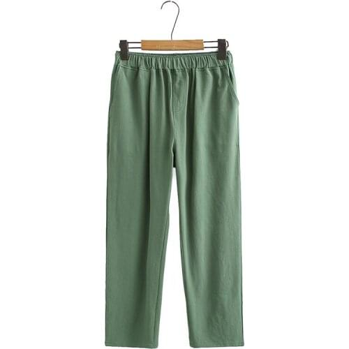 Plus Size XL-3XL Womens Embroidery Pants Elastic Waist Slim Simple Straight Long Pants