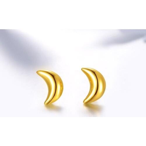 Authentic Solid 24K Yellow gold Stud Earrings Moon Earrings 1.59g
