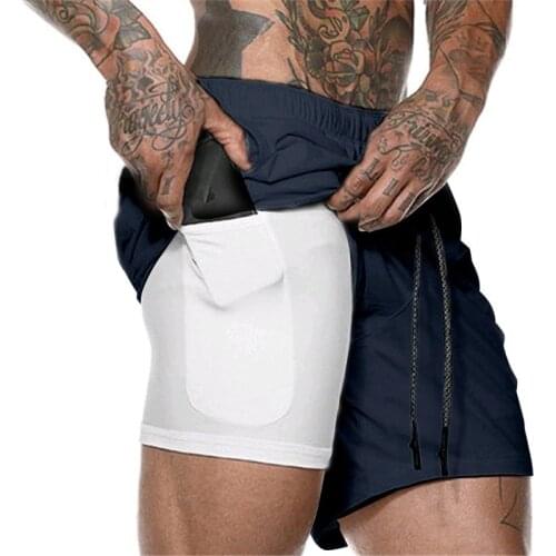 New Mens Zipper Pocket Running Shorts Men 2 in 1 Sports Jogging Fitness Gym Training Quick-Drying Male Shorts