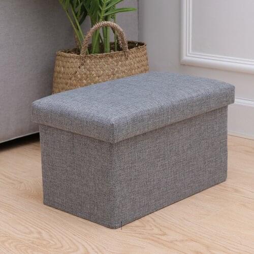 Foldable Storage Ottoman with Folding Chest Storage Box Linen Fabric Ottomans Bench Foot Rest for Bedroom Living Room (Grey)