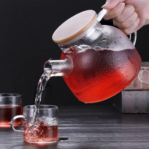 Glass Teapot with Bamboo Lid Clear Teapots with Removable Infuser Stovetop Safe Teapot for Loose Leaf and Blooming Tea