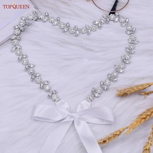 TOPQUEEN S440 Dress Belt with Rhinestones Bridal Belt Silver Alloy Belts for Women Dress Wedding Dress Ornaments for Wedding
