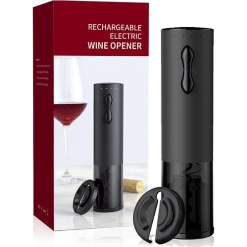 USB Rechargeable Electric Wine Bottle Opener Cordless LED Indicator Corkscrew Opener With Foil Cutter Cool Black KLT-4