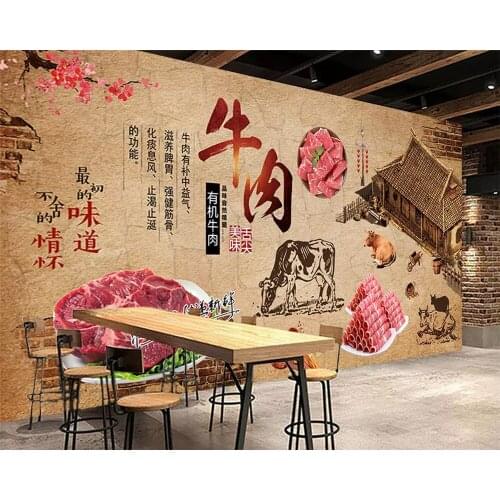 Beibehang Vinyl wallVintagecustom modern wallpaper brick wall authentic Inner Mongolia fresh beef restaurant catering background