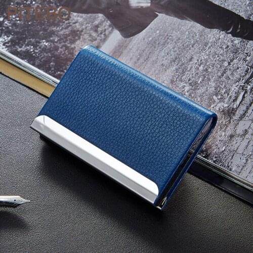 PITEBO Business Card holder mens and womens business leather large capacity fashion creative metal card bag portable card case