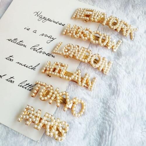 City Letter Hairpin Pearl Hair Clip Hair Pins for Women Spring Clip Banana Clip Hair Accessories Head Jewelry Wholesale