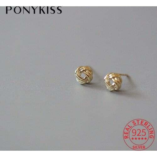 PONYKISS Trendy 925 Sterling Silver Three-dimensional Coil 14K Gold Stud Earrings For Women Lovely Fine Jewlry Drop Shipping