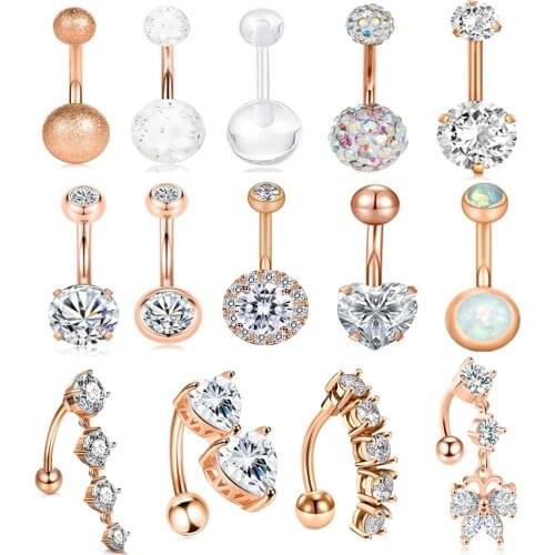 1-10pcs 14G Belly Button Ring Navel Nombril Piercing Surgical Steel Ear Rings CZ Body Piercing Jewelry Bar For Women Piercing