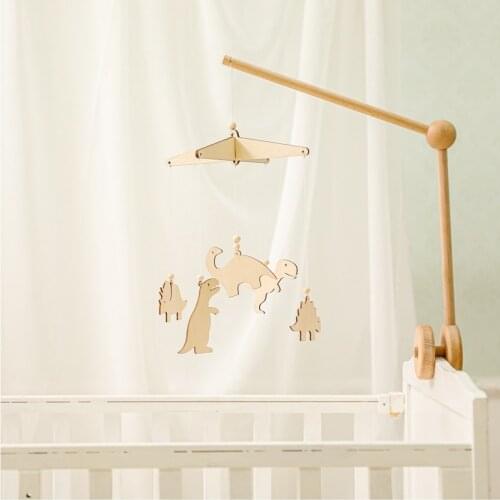 1Pc Baby Bed Bell Crib Mobiles Toy Wooden Dinosaur Pendant Rattle Rotating Music For 0-12 Months Children Room Hanging Decor