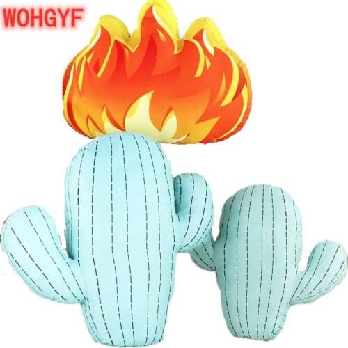 1pc Cartoon Blue Cloud/Fire/Cactus Plush Pillow Plush Cactus Sofa Cushion Birthday Gifts Home Decoration Kids Girls Toys