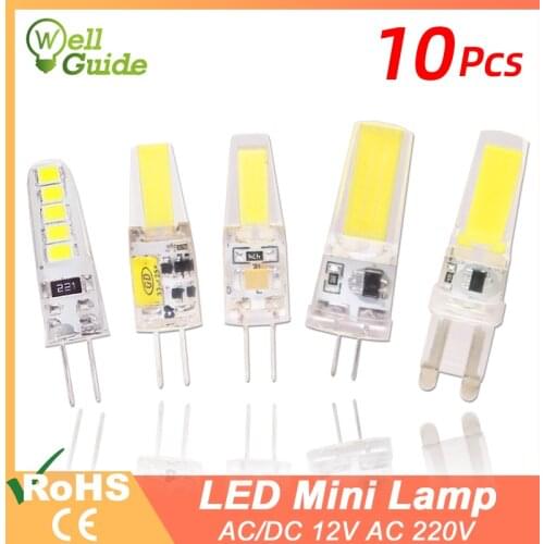 10pcs COB Dimmable LED G4 Light G9 Led Lamp 220V AC DC 12V LED G9 3W 5W 6W SMD 2835 LED Lighting replace Halogen Spotlight